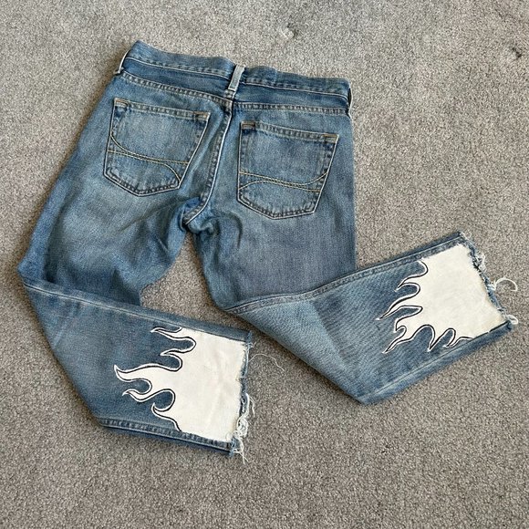 - Hollister Customized Flame Hem Cropped Jeans Buttonfly Sz 28 - 1F1752 - Picture 7 of 9